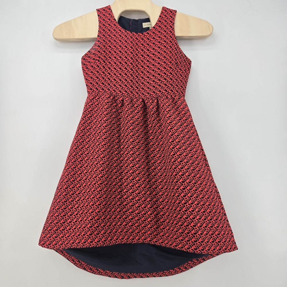 Anthropologie Red and Navy Patterned Fit-and-Flare Dress